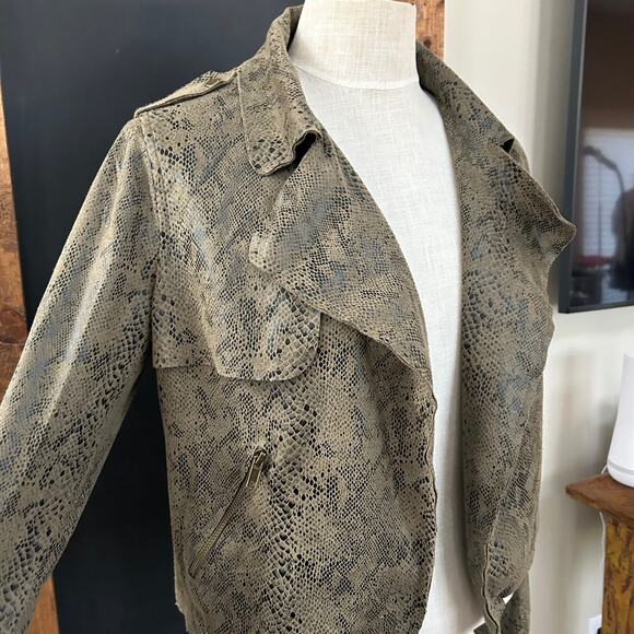 Skies Are Blue Snakeskin Moto Jacket M Olive Cropped Vegan Suede Indie Sleaze - Picture 11 of 16